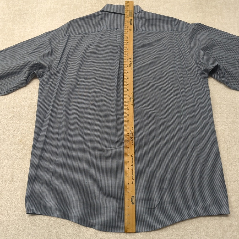 Stafford Dress Shirt Mens 18 34/35 Blue Micro Check Wrinkle Free Button Down Vtg - Picture 8 of 11
